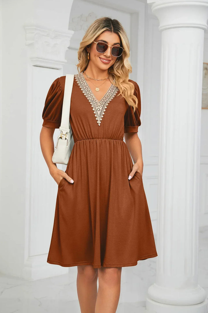 Levoire | Robe En Patchwork Simple Avec Des Pointes Pour Le Printemps/Été châtaignier
