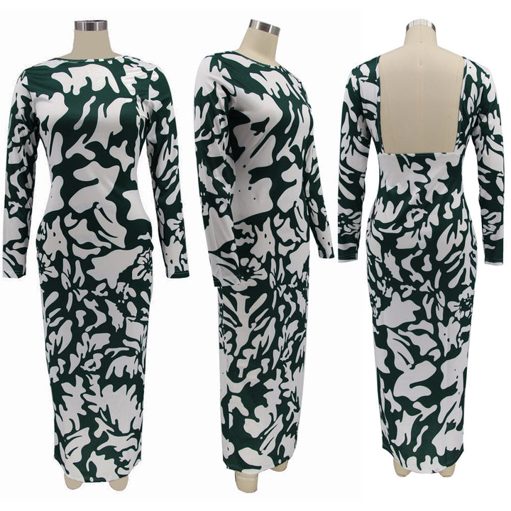 Levoire | Imprimé De Feuille Robe Maxi À Manches Longues Col O