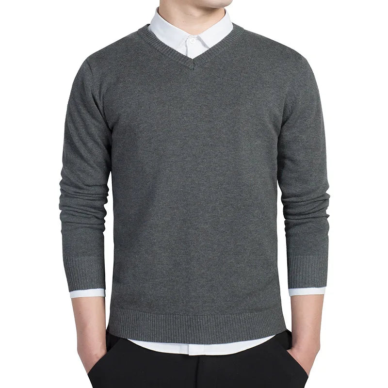 Levoire | Pull En Tricot Premium Avec Décolleté En V Pour Hommes Gris foncé