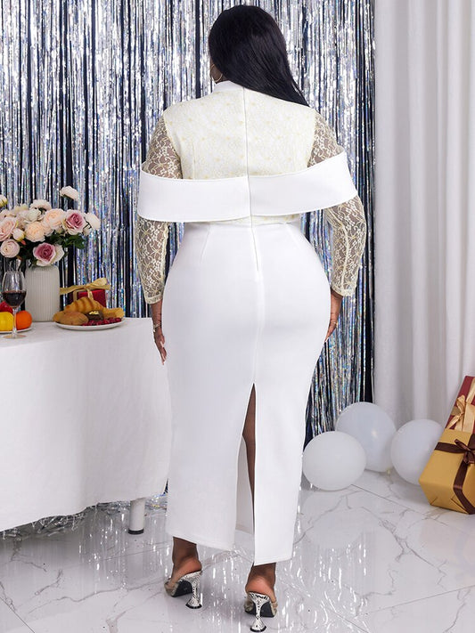 Levoire | Dentelle Col Haut Robe D'Été Bodycon Maxi Robe