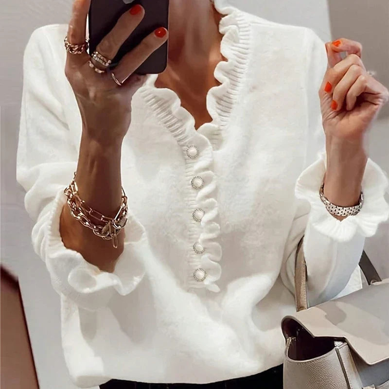 Levoire | Pull À Manches Longues En V Avec Boutons Blanc