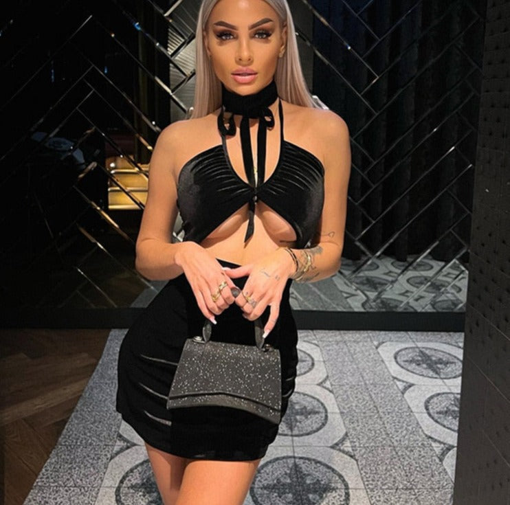 Levoire | Choker En Velours Halter Collier Nouer Mini Robe