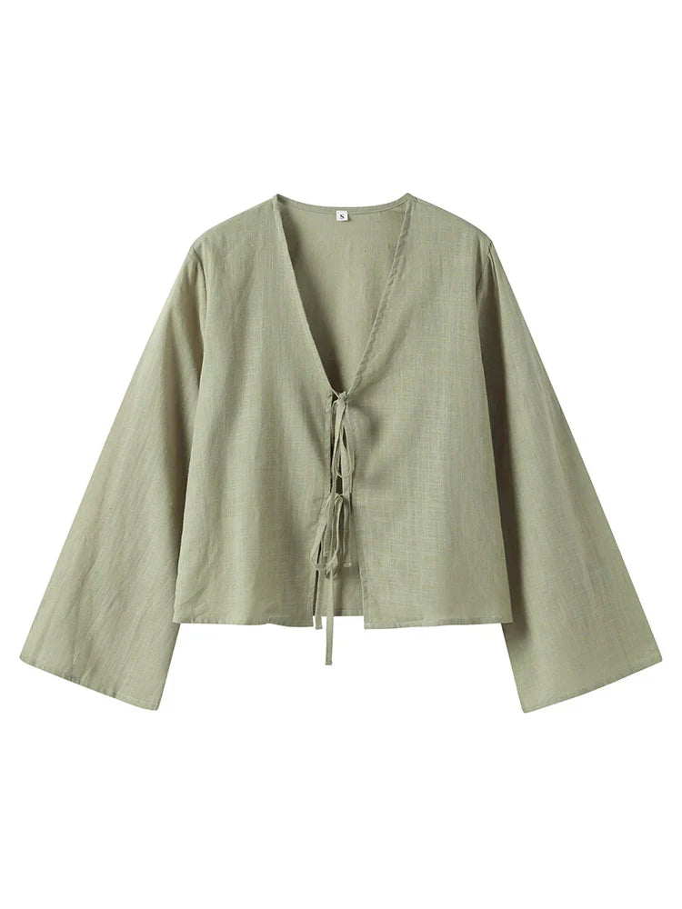 Levoire | Chemise Élégante Avec Liens Et Manches Longues Vert
