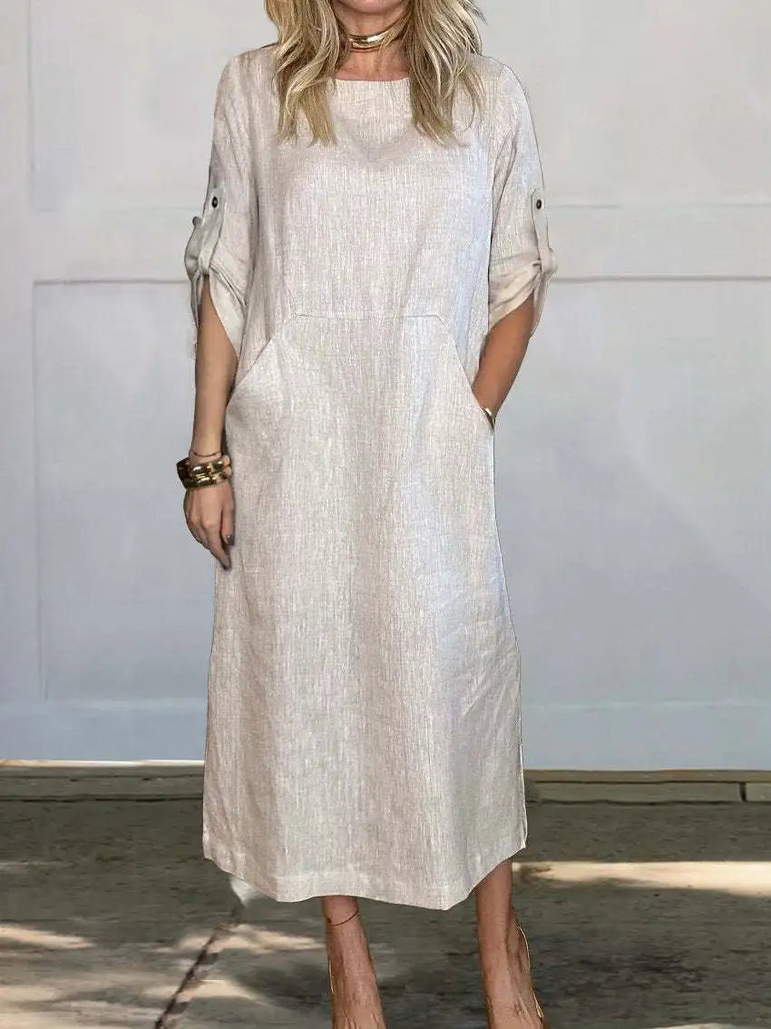 Levoire | Robe en lin confortable avec poche Blanc
