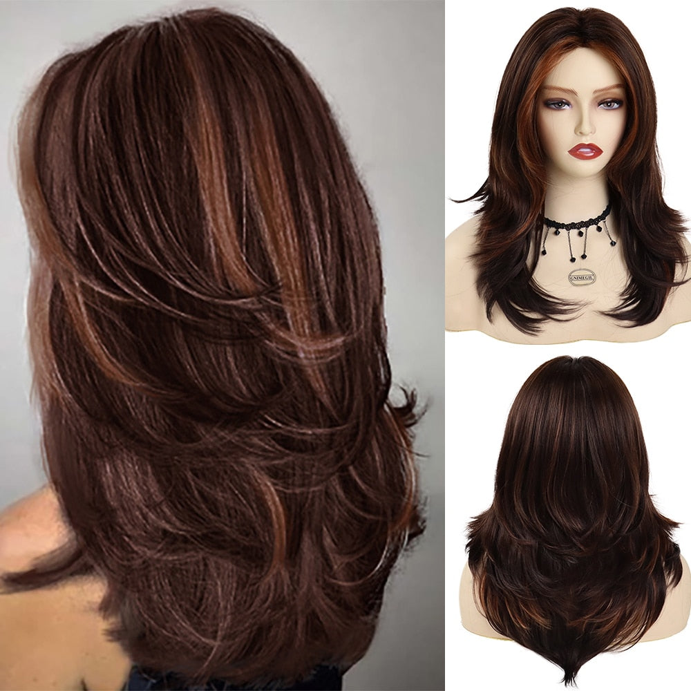 Levoire | Perruque Grise Longue Synthétique Pour Un Look De Cheveux Élégant Mélange Auburn 22 pouces