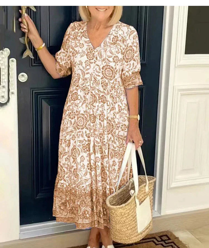 Levoire | Imprim Floral Robe Chic Confort Cognac
