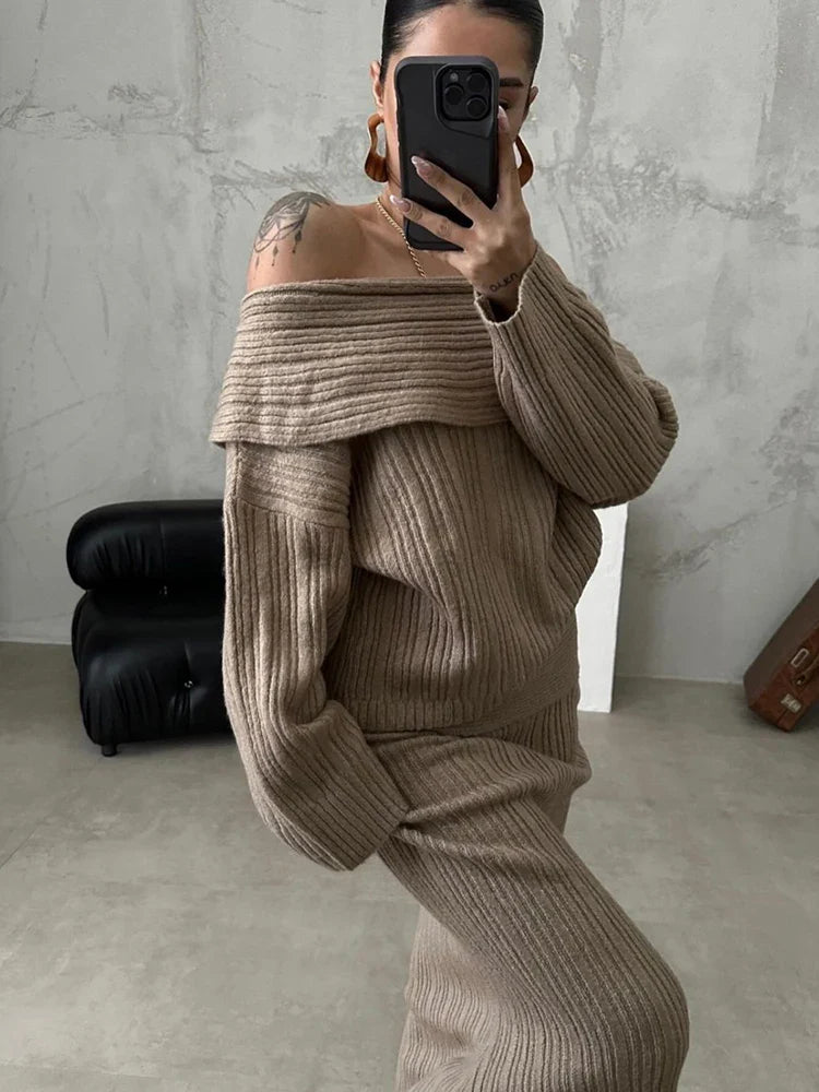 Levoire | Ensemble Deux Pièces Pull Sans Manches Et Jupe Khaki