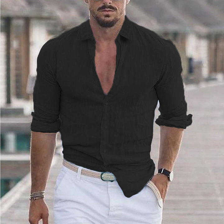 Levoire | Chemise En Lin Pour Hommes Respirant Style Decontracte Noir