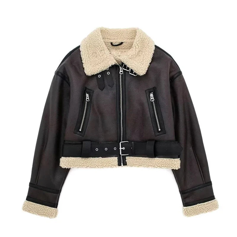 Levoire | Veste à manches longues en polaire doublée avec ceinture et zip Braun