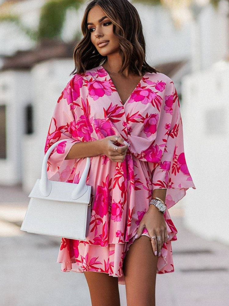 Levoire | Robe Femme Courte Avec Décolleté En V Et Manches Mi-Longues