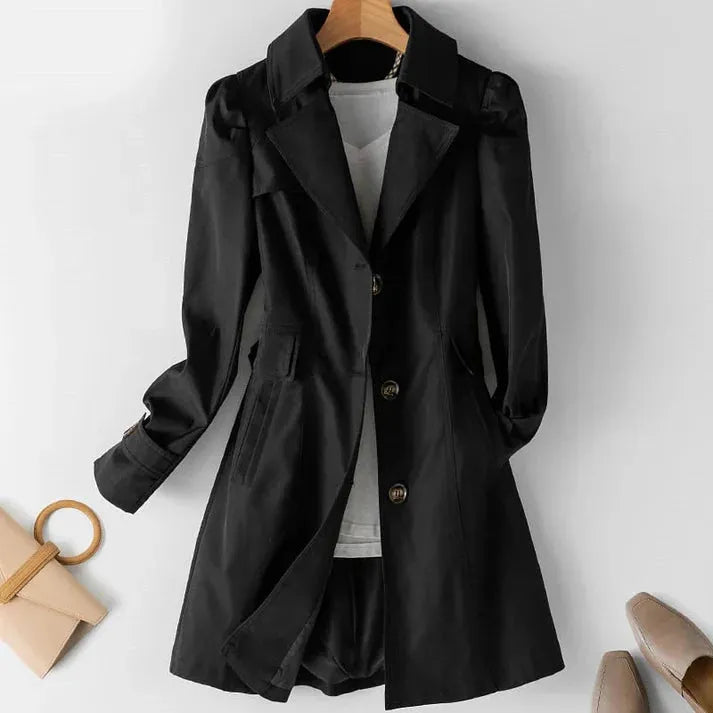 Levoire | Manteau Trench Long Chaud À Col Rabattu Et Bouton Noir