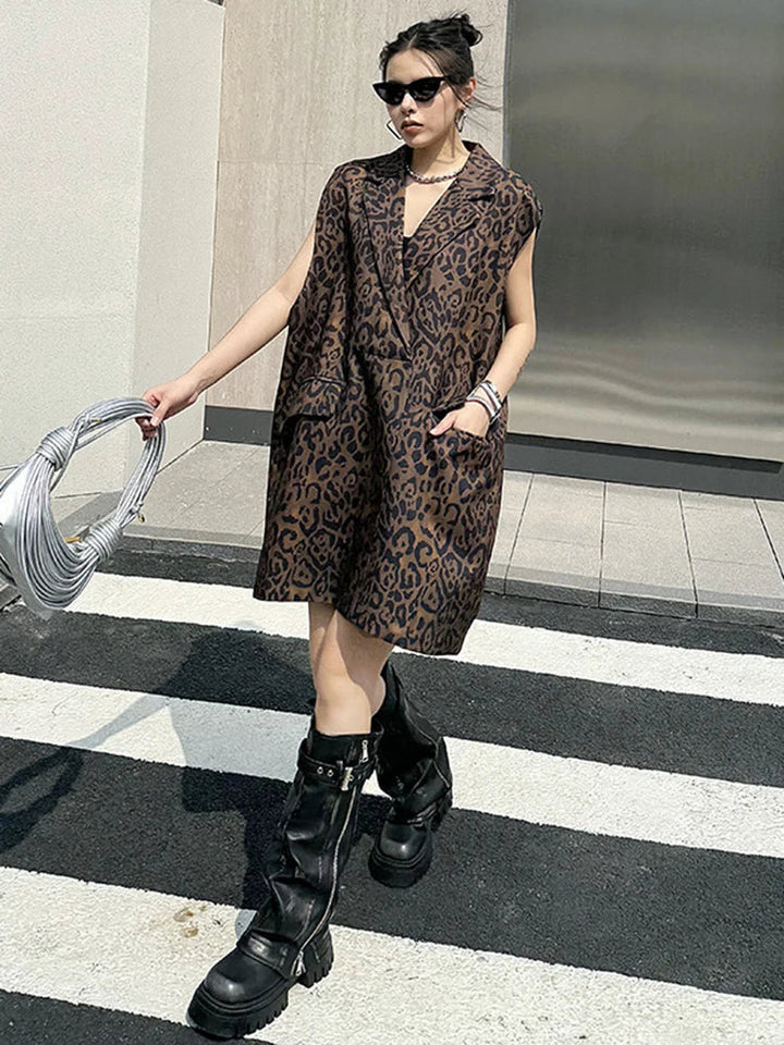 Levoire | Motif Léopard Robe Mini Oversize Lâche