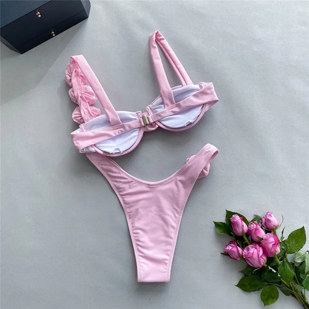 Levoire | Maillot De Bain Deux Pièces Avec Motif De Roses Élégant