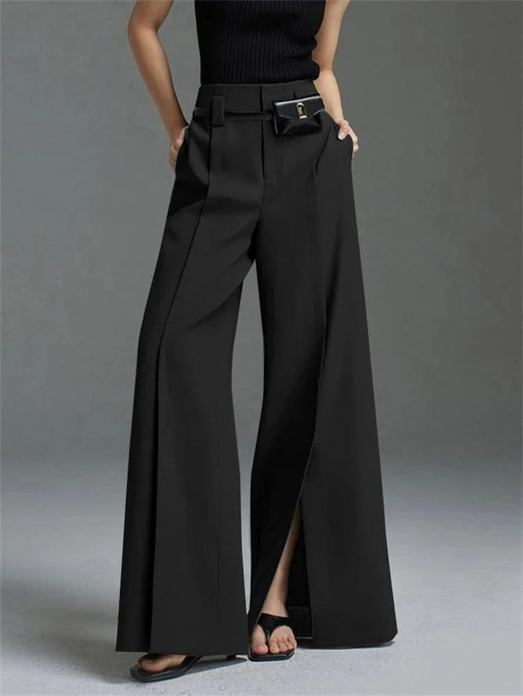 Levoire | Pantalon À Taille Haute Femmes Avec Plis Et Fente Avant Noir