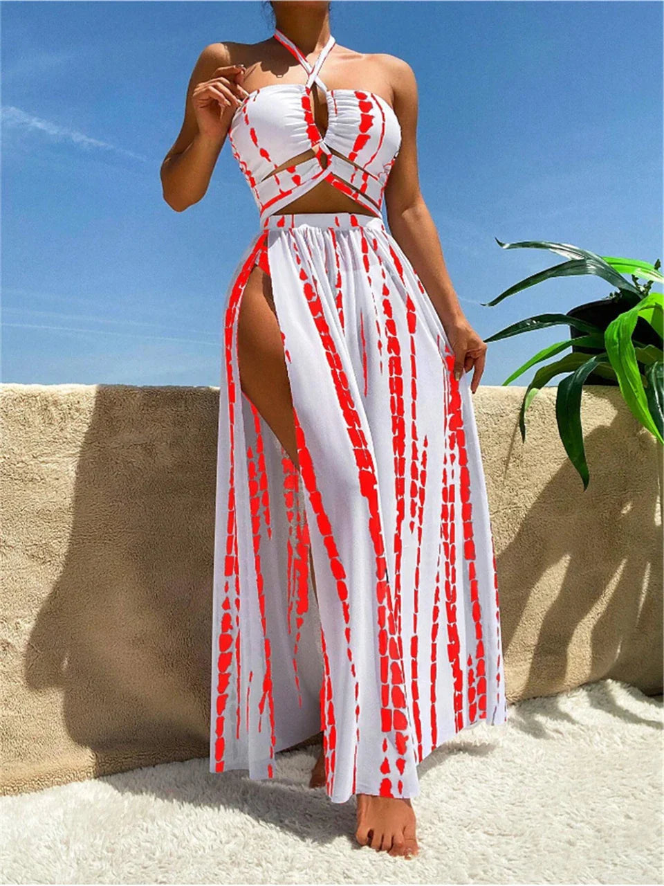 Levoire | Bikini Tie-Dye Avec Bas Rouge