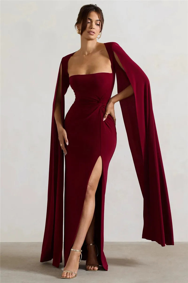 Levoire | Robe Longue À Manches Cape Avec Fente