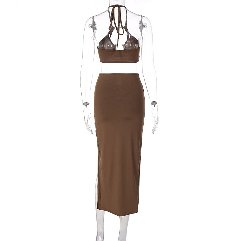 Levoire | Crop Satin Sans Manches & Couture Latérale Midi Robes