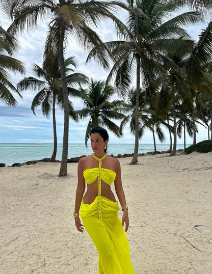 Levoire | Robe De Plage Tricotée À Motif De Poisson Jaune