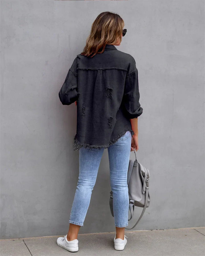 Levoire | Veste En Jean Avec Bords Bruts, Printemps, Rose, Orange, Violet