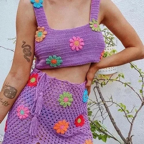 Levoire | Haut De Croptop En Tricot Et Ensemble Love Rock En Fleurs lila multicolore