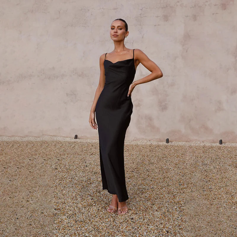 Levoire | Robe Longue En Satin Noir