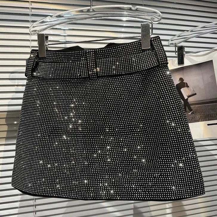 Levoire | Jupe Mini Sans Bretelles En Strass Brillant Et Ensemble De Crop Tops