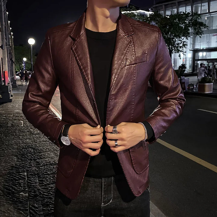 Levoire | Blazer En Cuir Classique Pour Hommes Rouge vin