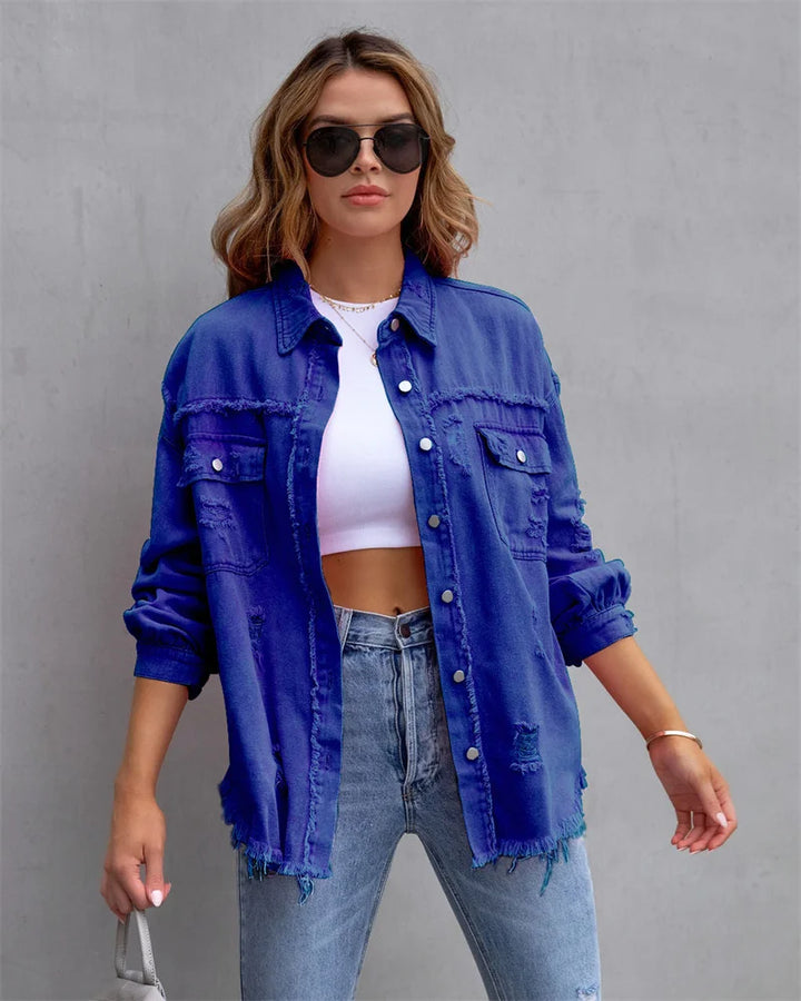 Levoire | Veste En Jean Avec Bords Bruts, Printemps, Rose, Orange, Violet