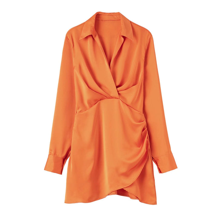 Levoire | Robe Satinée Rose Manches Longues Orange