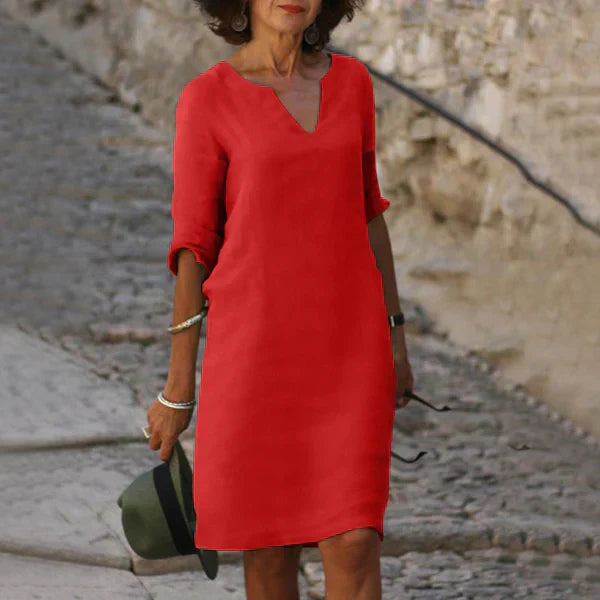 Levoire | Robe à manches trois-quarts à col en V Rouge
