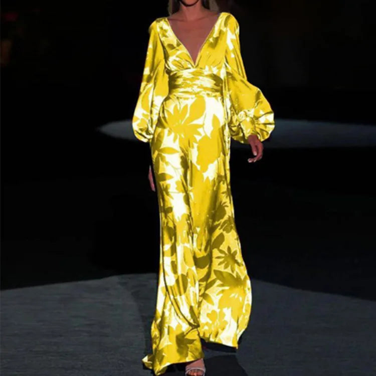 Levoire | Robe À Col En V Elegante Pour Un Look Feminin Et Sophistique Jaune