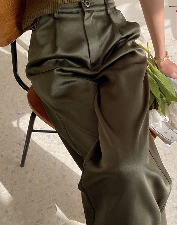 Levoire | Pantalon Satiné Pour Femmes Vert Olive