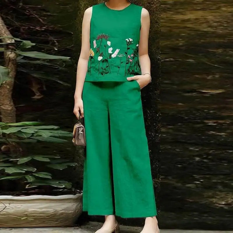 Levoire | Ensemble Assorti Avec Des Fleurs Vert