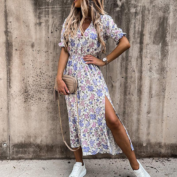 Levoire | Femme Robe à jupe fendue imprimée floral Blanc Violet