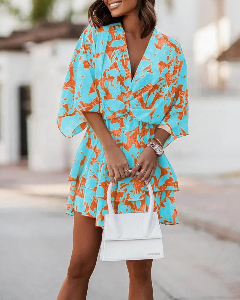 Levoire | Robe Femme À Encolure En V Courte Avec Manches Mi-Longues Vert