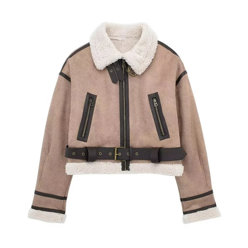 Levoire | Veste à manches longues en polaire doublée avec ceinture et zip Kaki