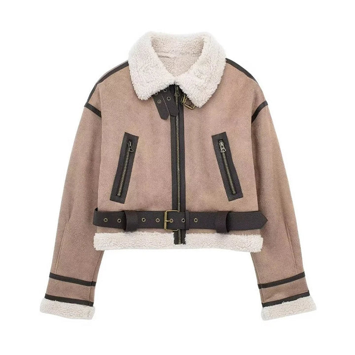 Levoire | Veste à manches longues en polaire doublée avec ceinture et zip Kaki