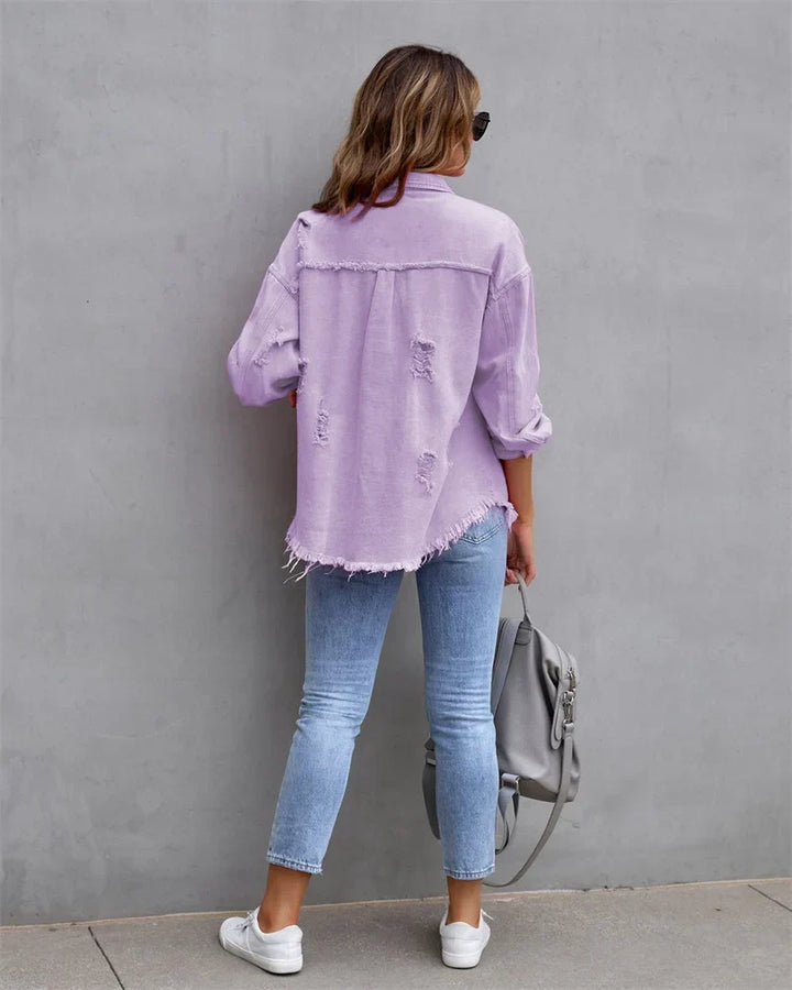 Levoire | Veste En Jean Avec Bords Bruts, Printemps, Rose, Orange, Violet