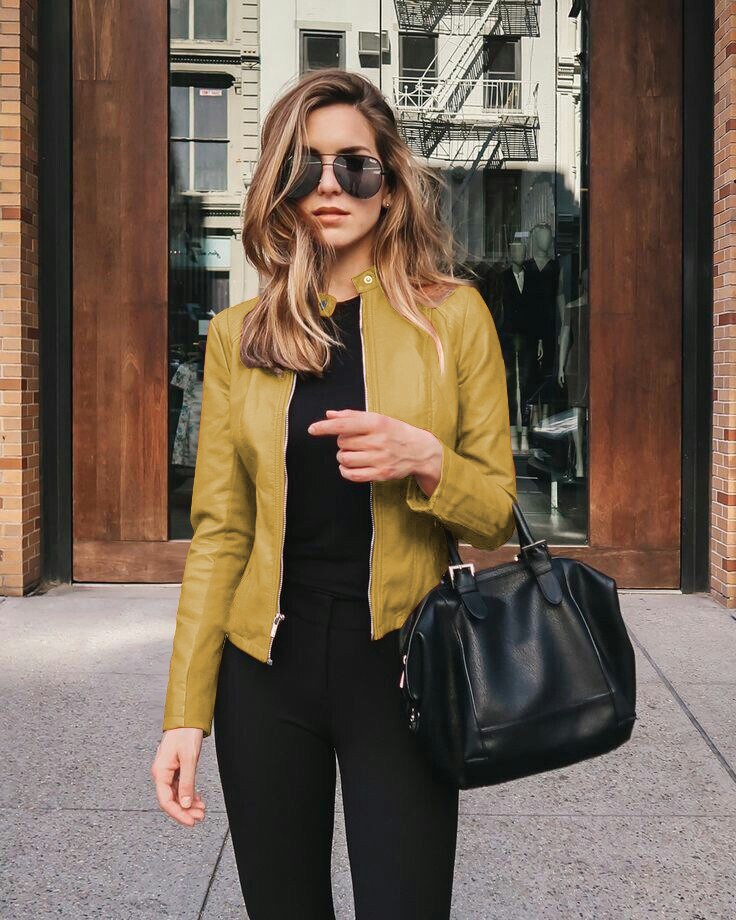 Levoire | Veste En Cuir Slim Fit Pour Femmes Jaune