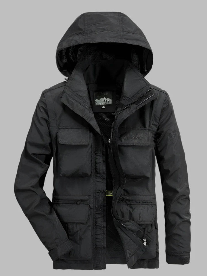 Levoire | Manteau Multi Poches Long Avec Capuche Pour Hommes Noir