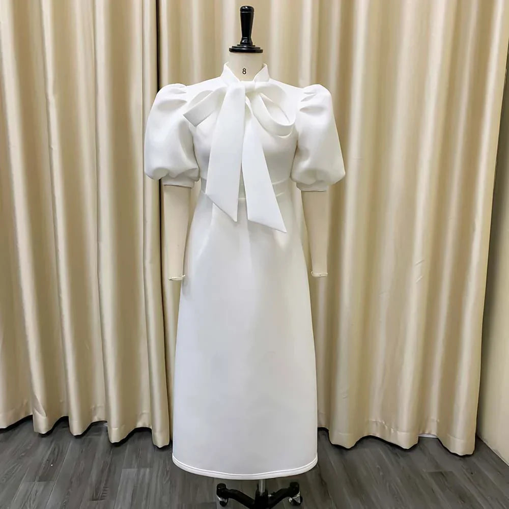 Levoire | Col Côté Bouffant Manches Courtes Robes Longues