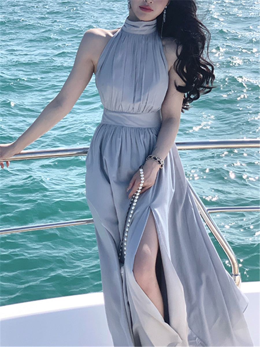 Levoire | Robe Midi En Chiffon Décolletée Bleu