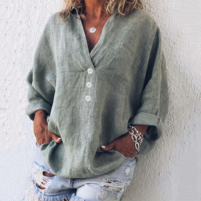 Levoire | Blouse En Lin Avec Décolleté En V Pour Femmes Vert