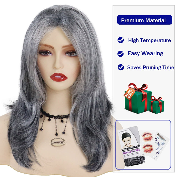 Levoire | Perruque Grise Longue Synthétique Pour Un Look De Cheveux Élégant