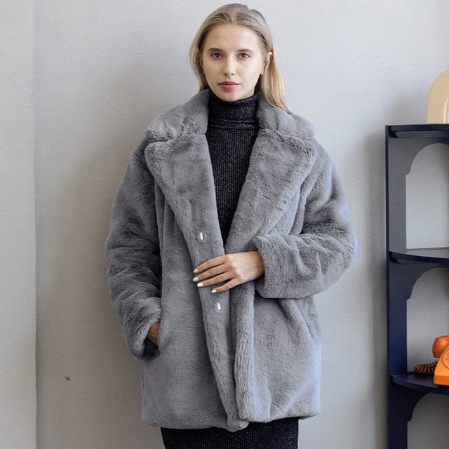 Levoire | Manteau d'hiver à col épais à manches longues avec poches Gris