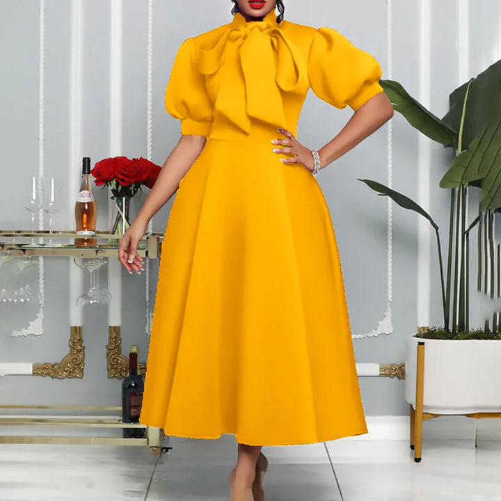 Levoire | Col Côté Bouffant Manches Courtes Robes Longues