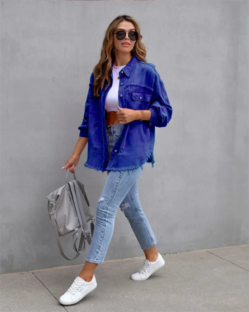 Levoire | Veste En Jean Avec Bords Bruts, Printemps, Rose, Orange, Violet