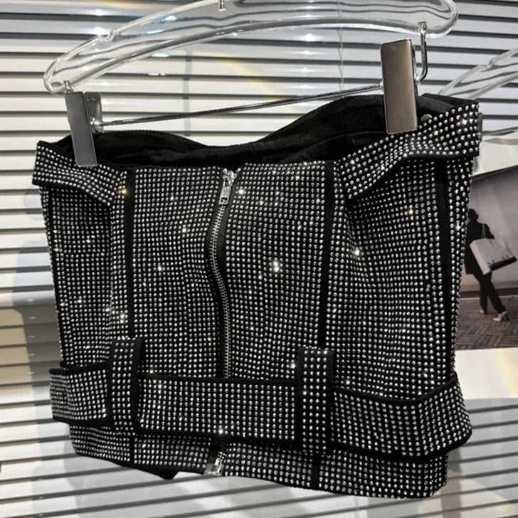 Levoire | Jupe Mini Sans Bretelles En Strass Brillant Et Ensemble De Crop Tops
