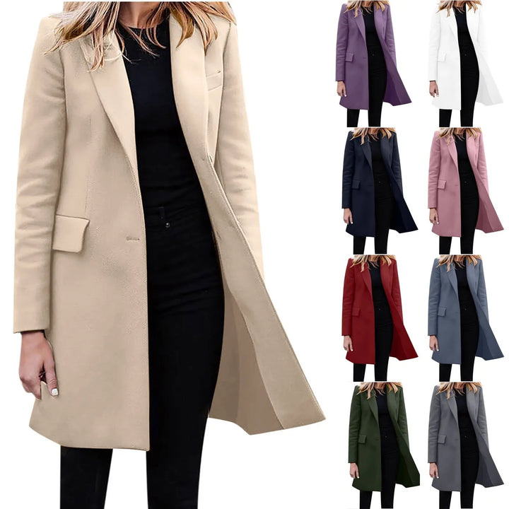 Levoire | Veste À Col Rond Manteau Long Simple Boutonnage Femmes Automne