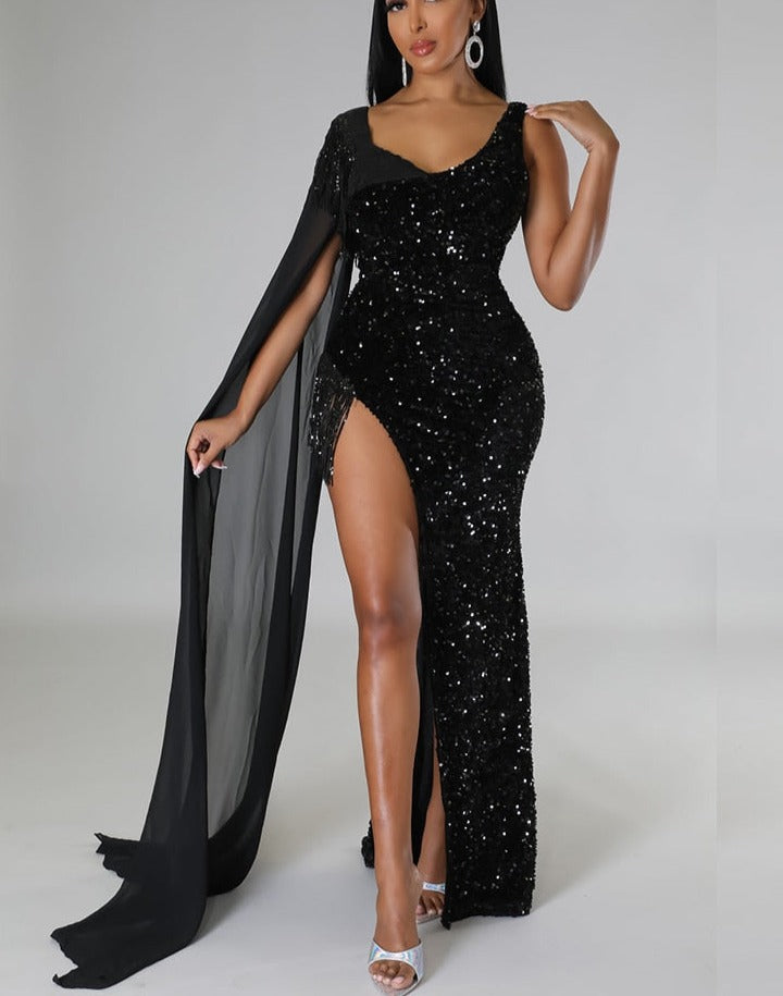 Levoire | Paillettes En Manche Kinne Groupe Flapper Maxi Robes Noir